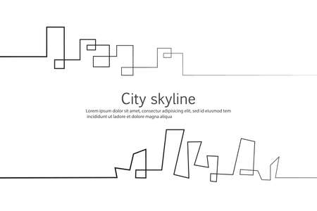 Silhouette of the city in a flat style. Modern urban landscape. Vector illustrations. City skyscrapers building office horizon.Continuous line drawingのイラスト素材