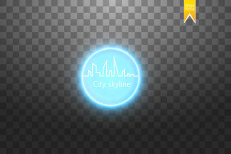 Continuous line drawing of big city skyline with neon vector effectのイラスト素材