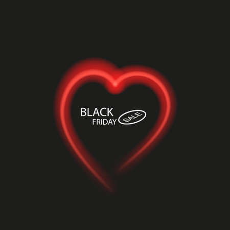 Illustration of an isolated line art heart icon with the text BLACK FRIDAY.のイラスト素材