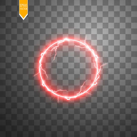 Red round frame. Shining circle banner. Isolated on black transparent background. Vector illustration,のイラスト素材