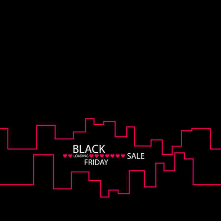 Black Friday in the City the Perfect Sale. White Ribbon Banner in Flat Style on a Black Background with an Abstract City Skyline. Vector Illustration.のイラスト素材