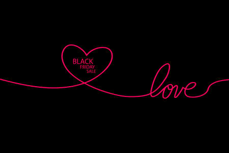 Illustration of an isolated line art heart icon with the text BLACK FRIDAY.のイラスト素材