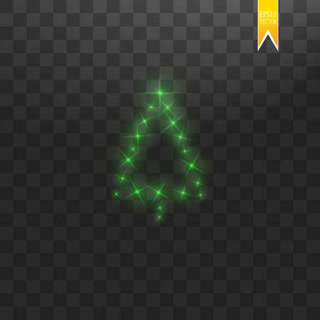 Christmas Tree made. Green glitter bokeh lights and sparkles. Shining star, sun particles and sparks with lens flare effect on transparent background. Vectorのイラスト素材