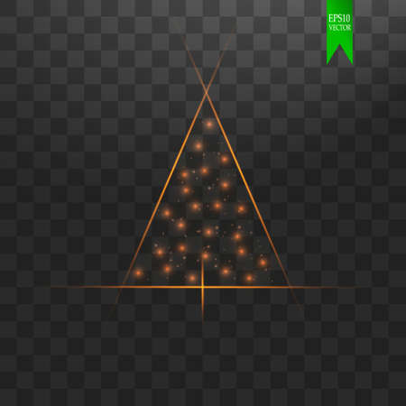 Christmas Tree made. Gold glitter bokeh lights and sparkles. Shining star, sun particles and sparks with lens flare effect on transparent background. Vectorのイラスト素材