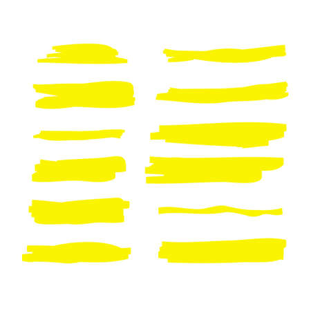 Yellow watercolor hand drawn highlight set. Vector highlighter brush lines. Marker pen highlight underline strokes.のイラスト素材