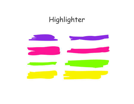 Highlight brush stroke set. Vector color marker pen lines. Yellow, pink, purple, green underline hand drawn highlight strokes on white backgroundのイラスト素材