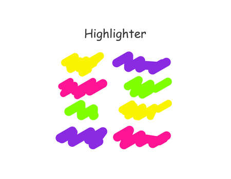Highlight brush stroke set. Vector color marker pen lines. Yellow, pink, purple, green underline hand drawn highlight strokes on white background.のイラスト素材