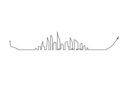 Plane and its track skyline on white background. Vector illustration. Aircraft flight path and its routeのイラスト素材