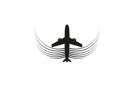 The plane with wings flies on the line. Tourism and travel. The waypoint is intended for a tourist trip. and his track on a white background. Vector illustration.のイラスト素材