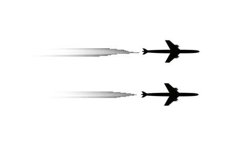 The plane flies and speed lines. Tourism and travel. The waypoint is intended for a tourist trip. and his track on a white background. Vector illustration.のイラスト素材
