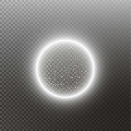 Vector light ring. Round shiny frame with lights dust trail particles isolated on transparent background.のイラスト素材