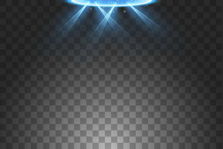 Futuristic teleport. Magic fantasy portal. Light effect. Blue candles rays of a night scene with sparks on a transparent background. Empty light effect of the podium. Disco club dancefloor.のイラスト素材