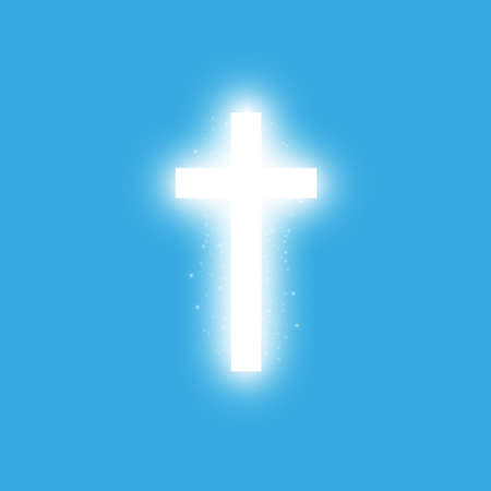 Shining white cross on transparent background. Glowing saint cross. Vector illustrationのイラスト素材