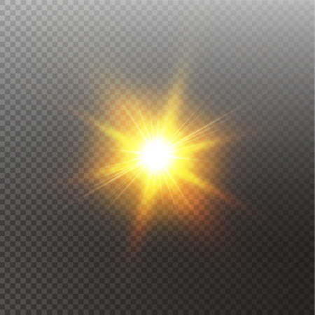 Bright shining sun Isolated on black background. Glow light effect. Vector illustration.のイラスト素材
