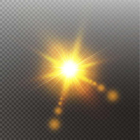 Vector transparent sunlight special lens flare light effect. Sun isolated on transparent background. Glow light effect.のイラスト素材