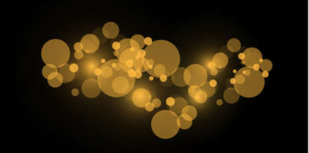 Light abstract glowing bokeh lights. Bokeh lights effect isolated on transparent background. Festive purple and golden luminous background. Christmas concept.のイラスト素材