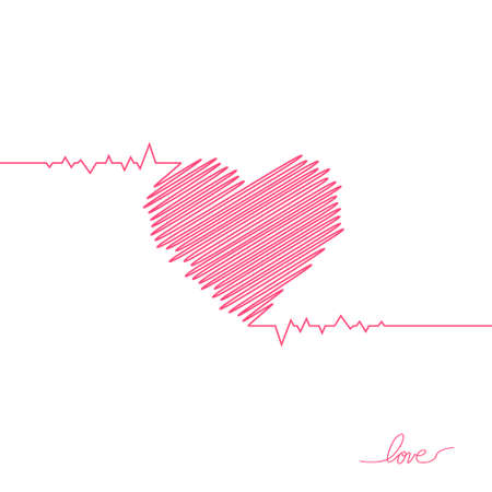 Heart pulse. Red and white colors. Heartbeat lone, cardiogram. Beautiful healthcare, medical background. Modern simple design.のイラスト素材