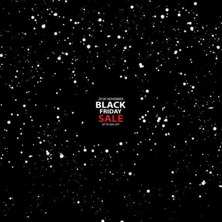 Black friday sale with snow on the black background. Light vector background for your advertise, discounts and businessのイラスト素材