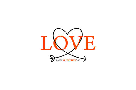 Happy Valentines Day lettering isolated on white background vector illustration. Letters hand drawn composition for gift, postcard, print, banner, web. Greeting romantic design. Love symbol tagline.のイラスト素材
