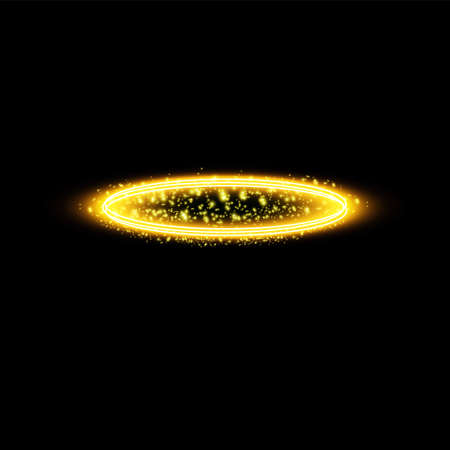 Golden halo angel ring. Isolated on black background, vector illustration.のイラスト素材