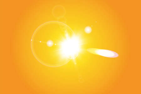 Warm sun on a yellow background. Summer. Glare. Solar rays.のイラスト素材