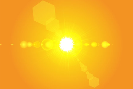 Warm sun on a yellow background. Summer. Glare. Solar raysのイラスト素材