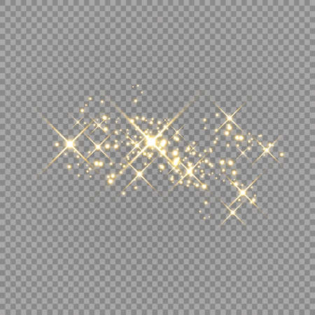 Golden sparks glitter special light effect. Vector sparkles on transparent background. Christmas abstract pattern. Sparkling magic dust particles.のイラスト素材