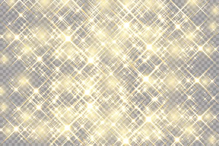 Abstract background. Golden rays of light with luminous magical dust. Glow in the dark. Flying particles of light. Vector illustration.のイラスト素材