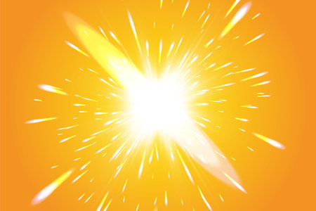 Warm sun on a yellow background. Summer. Glare. Solar rays.