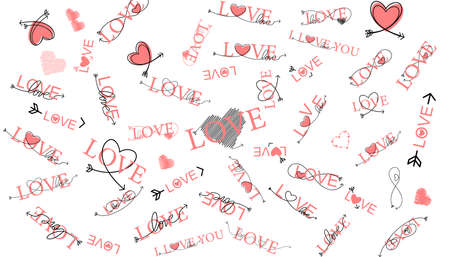 Romantic calligraphy hand drawn heart with words I love you. Wedding or Valentines day invitation card. Vector illustrationのイラスト素材