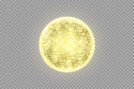 Golden frame with lights effects. Shining circle banner. Isolated on black background. Vector illustrationのイラスト素材