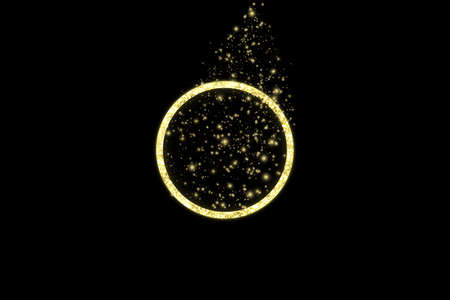 Golden frame with lights effects. Shining circle banner. Isolated on black background. Vector illustrationのイラスト素材