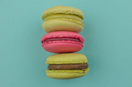 French macaroon cake. Macaroons in box with dried flowers
