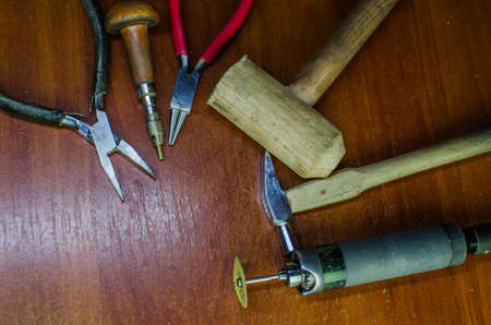 Desktop for craft jewellery making with professional tools. Copy spaceの写真素材