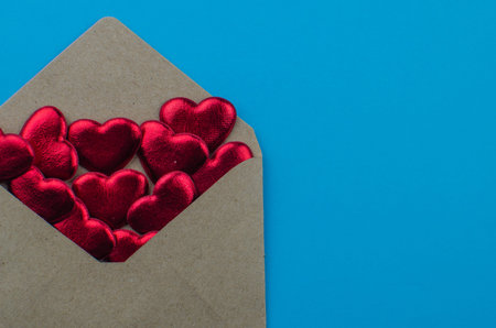 Ribbons shaped as hearts on white, valentines day concept. copy spaceの写真素材