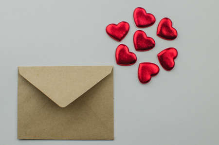 Ribbons shaped as hearts on white, valentines day concept. copy spaceの写真素材
