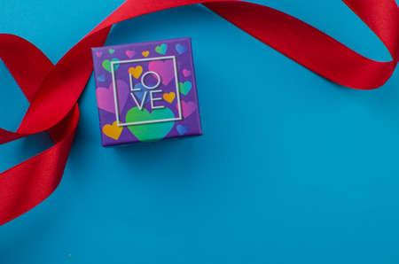 Ribbons shaped as hearts on white, valentines day concept. copy spaceの写真素材