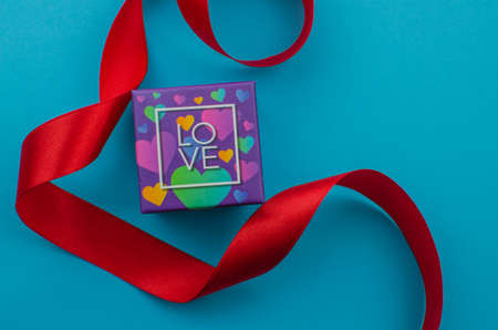 Ribbons shaped as hearts on white, valentines day concept. copy spaceの写真素材