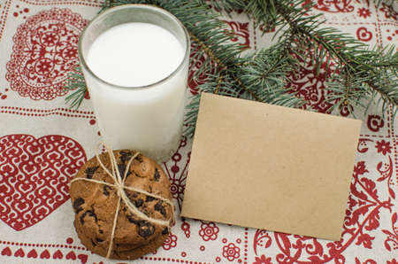 freshly baked chocolate chip cookies on rustic wooden table. Copy space for textの写真素材