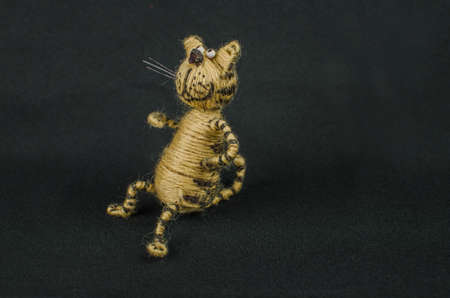 kid play with hand made cat. copy space to textの写真素材