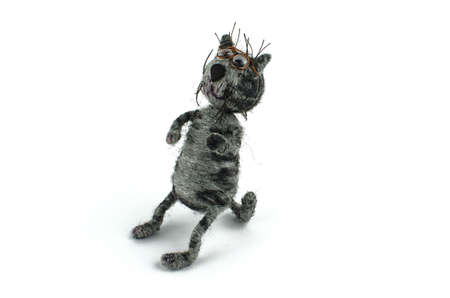 kid play with hand made cat. copy space to textの写真素材