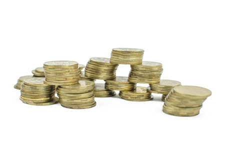 coins on an isolated background. Saving money, accumulating for the realization of a dream. Copy space for textの写真素材