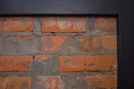 Industrial background, empty grunge urban street with warehouse brick wall. Blackの写真素材