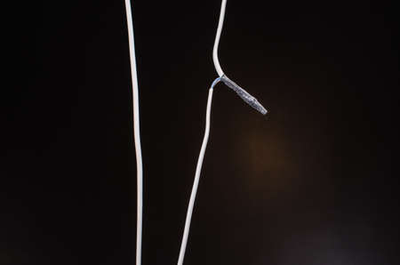 Computer wires for power supply on white background, electroic,の写真素材