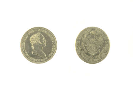 ancient russian coin Alexander 1, 1815 isolated, copy spaceの写真素材