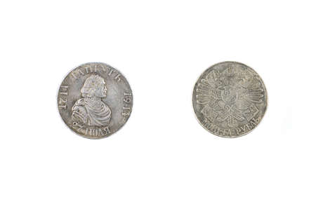 ancient russian coin Gangut, 1914 isolated, copy spaceの写真素材
