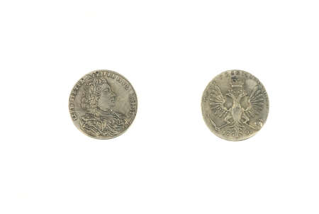 ancient russian coin Petr 1707 isolated, copy spaceの写真素材