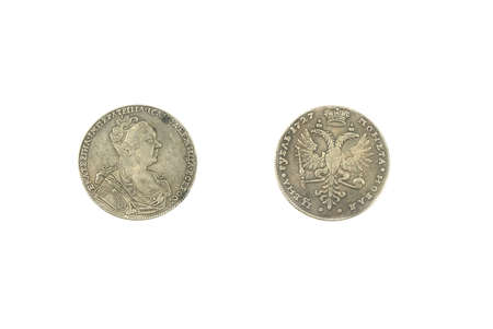 ancient russian coin Ekaterina 1727 isolated, copy spaceの写真素材