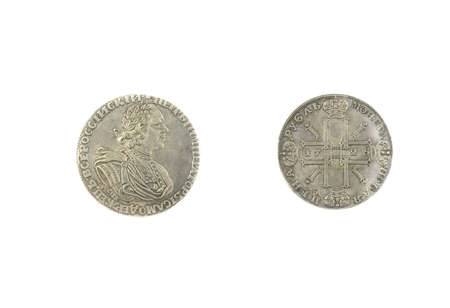 ancient russian coin Rubl 1725 isolated, copy spaceの写真素材