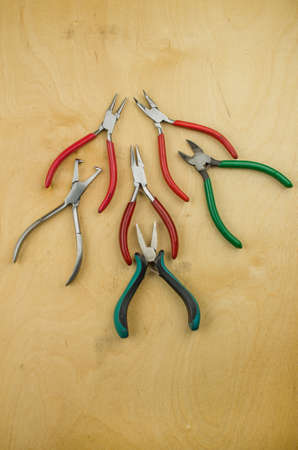 Tools set of jewellery. Jewelry workplace on metal background with copy space for text.の写真素材